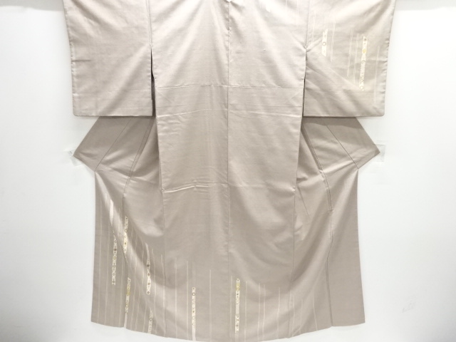 JAPANESE KIMONO / HOMONGI / SILK / EMBROIDERY / HAND WOVEN TSUMUGI / STRIPE & FLOWERS